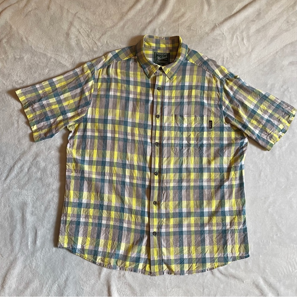 * Woolrich Sz XL Plaid Shirt Men Short Sleeve Button Up Casual 100% Cotton